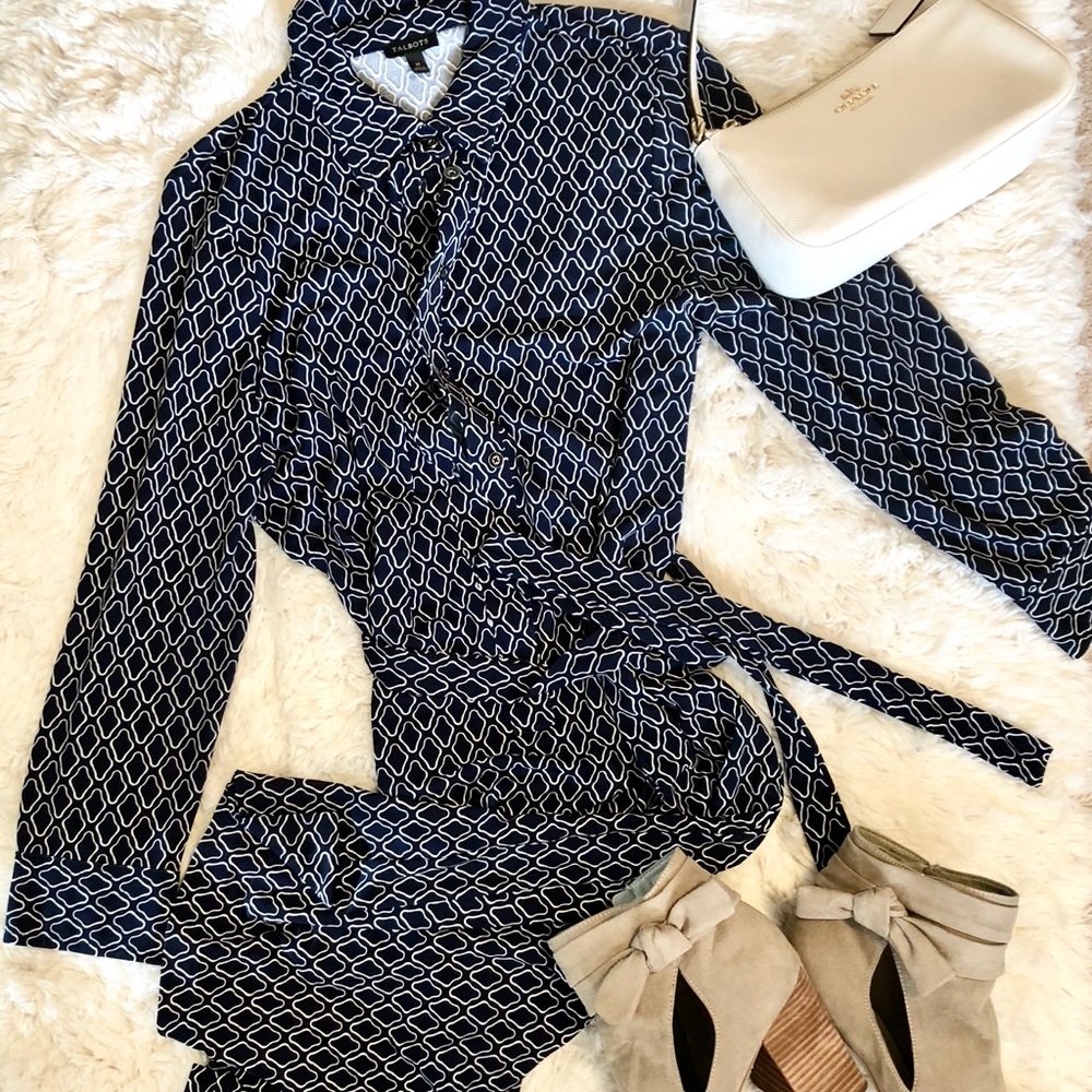 Talbot’s Navy Tie Waist Knit Shirt Dress!